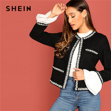 Load image into Gallery viewer, SHEIN Black Office Lady Elegant Open Front Beaded Pearl Embellished Short Jacket Autumn Workwear Women Coat And Outerwear